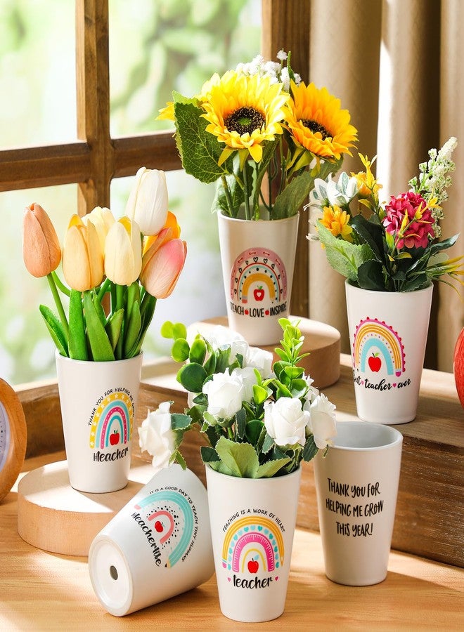 Skybooly 6 Pcs Back to School Teacher Gifts Thank You Gifts for Women Boho Rainbow White Ceramic Flower Plant Containers Bulk Table Decorations for Teacher Appreciation Week Birthday(Flower Pot) - Image 2